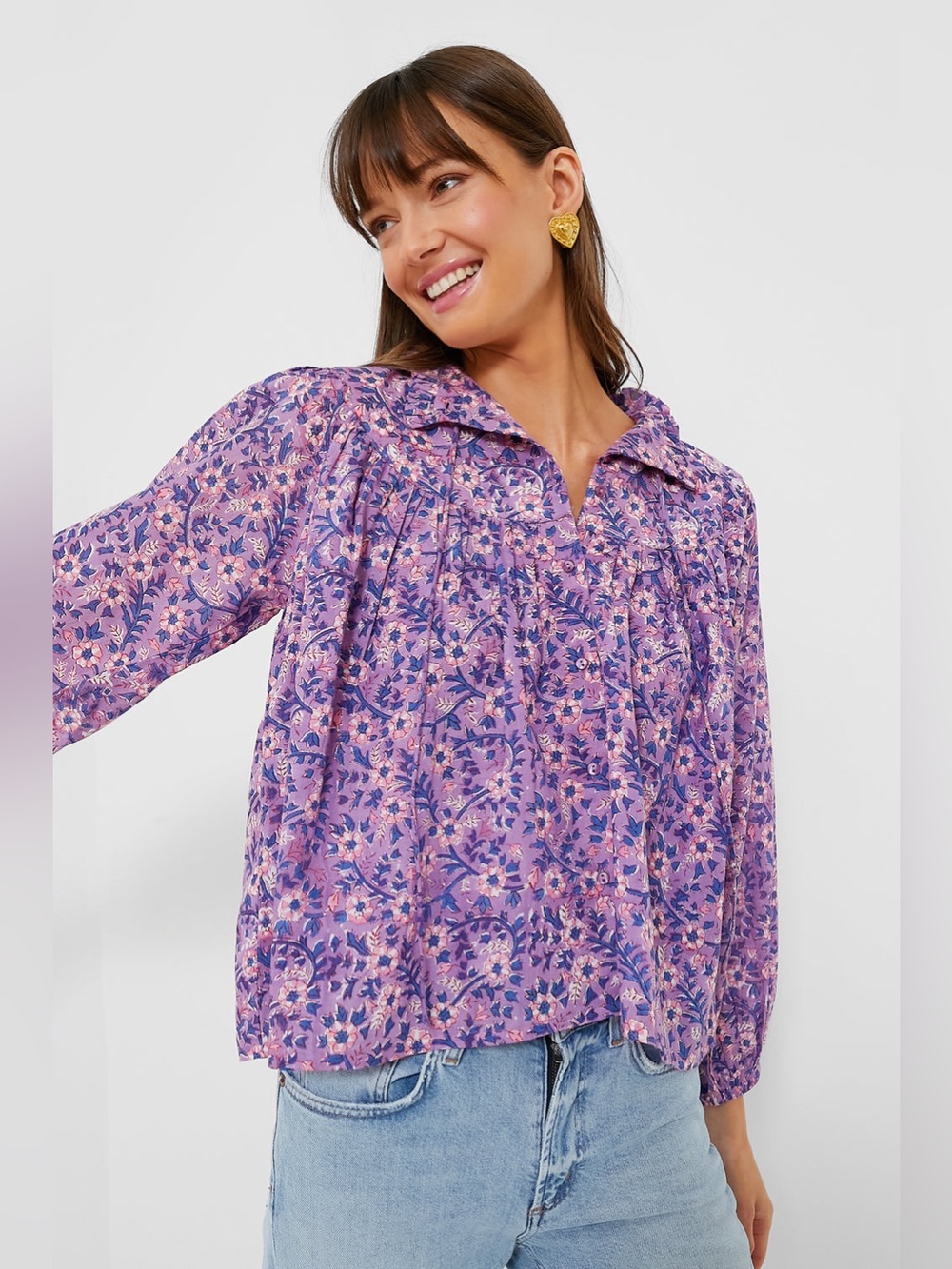 Love Tomas by Emerson Fry Violet Wildflower Organic Emmaline Blouse — Size S